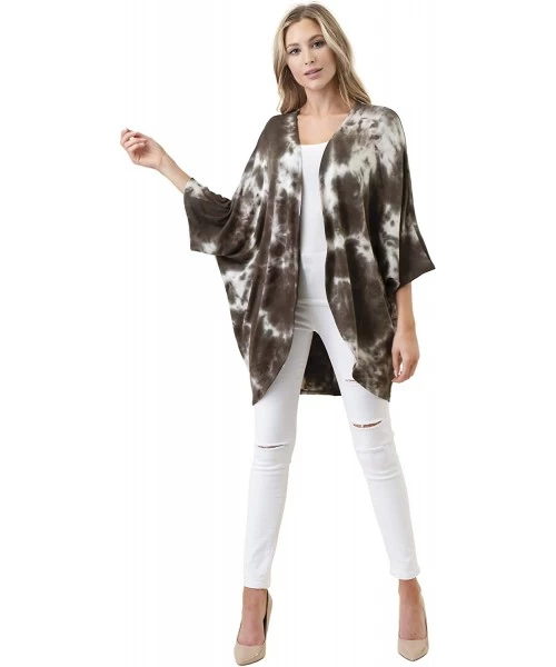 Cover-Ups Women's Tie Dye Beach Wear Swimsuit - Print Kimono Sheer Loose Cardigan Capes - Bikini Cover Ups - Olive_1 - CW18X6...