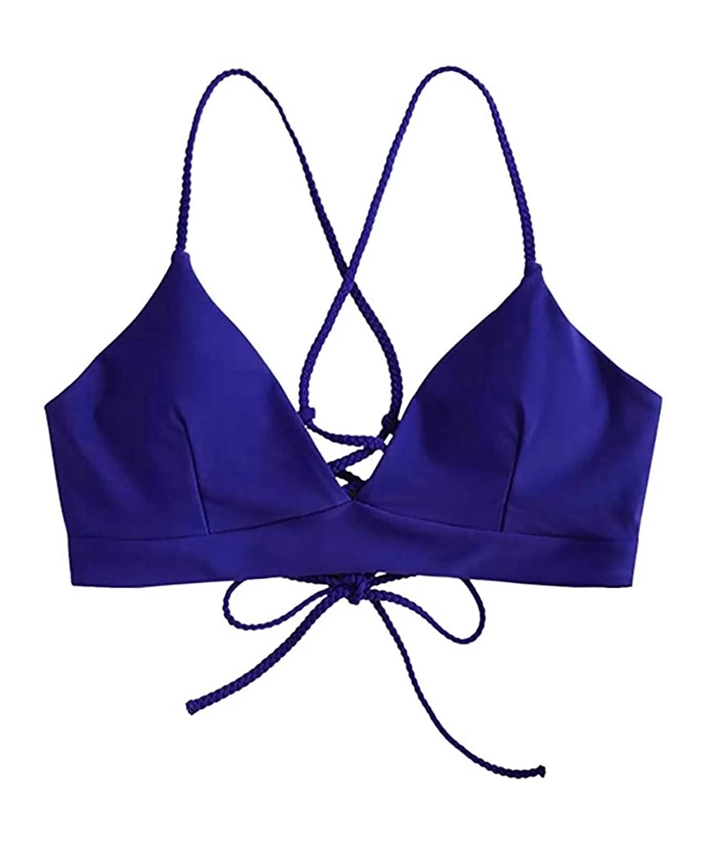 Tankinis Women's Summer Swimsuits Top Molded Cup Push Up Triangle Bikini Top Bathing Suits - Blue - CJ19CIUY3ZW