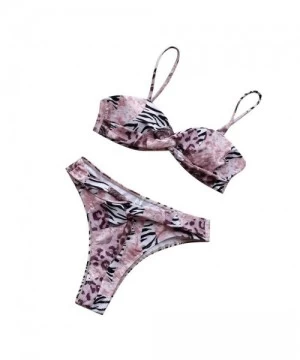 Sets Two Pieces Swimsuits- Women Tow-Piece Swimsuit Snake Print Bandage Bikini Beach Swimwear Pink L - Pink - CY199NDN3IH