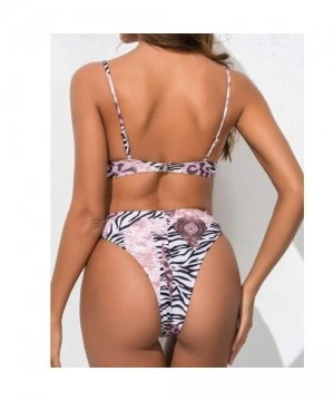 Sets Two Pieces Swimsuits- Women Tow-Piece Swimsuit Snake Print Bandage Bikini Beach Swimwear Pink L - Pink - CY199NDN3IH