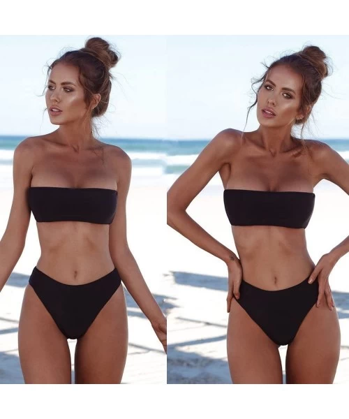 Sets 2019 Women Bandeau Bandage Bikini Set Push-Up Brazilian Swimwear Beachwear Swimsuit - Black - CT18M9EWXXC