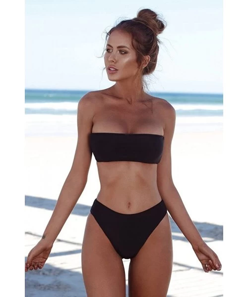 Sets 2019 Women Bandeau Bandage Bikini Set Push-Up Brazilian Swimwear Beachwear Swimsuit - Black - CT18M9EWXXC