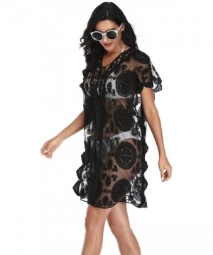 Cover-Ups Bathing Suit Cover Up for Beach Pool Swimwear Lace Crochet Dress - B1-black - C2198ORHUQW