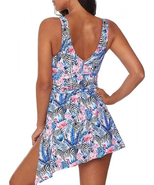 One-Pieces Womens Plus Size Cutout Tankini One Piece Monokini Swimdress Swimsuit - Pink Floral - CO18OX7KGRC