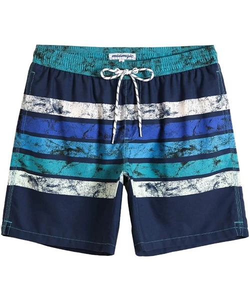 Trunks Mens Quick Dry Printed Short Swim Trunks with Mesh Lining Swimwear Bathing Suits - Stripe Navy - CY19C6XDWAD