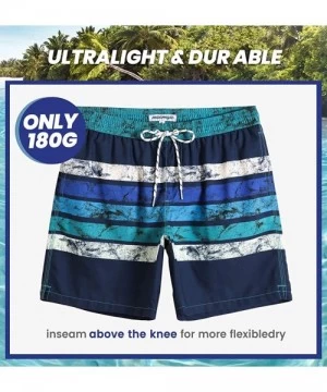 Trunks Mens Quick Dry Printed Short Swim Trunks with Mesh Lining Swimwear Bathing Suits - Stripe Navy - CY19C6XDWAD