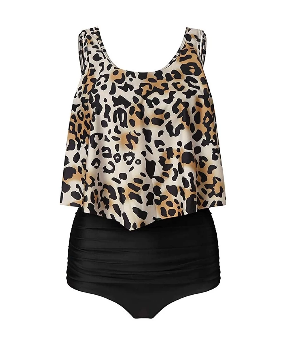 One-Pieces Women's Two Pieces Ruched High Waist Bikini Set - 022 Leopard a - CC1992S87Z3