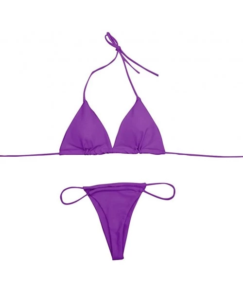 Sets Women Bandeau Bandage Bikini Set Push-Up Brazilian Swimwear Beachwear Swimsuit - Purple - CB195ZTAAGZ