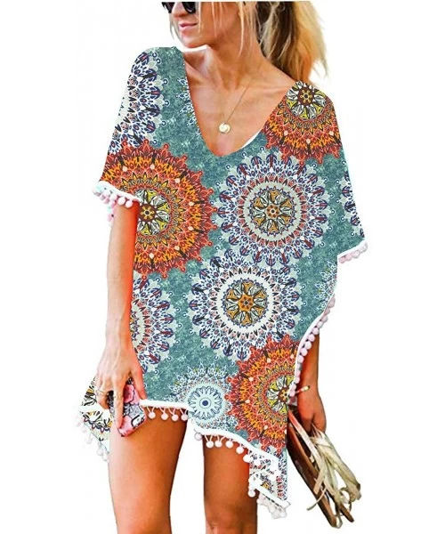 Cover-Ups Women's Crochet Chiffon Tassel Swimsuit Beach Bikini Cover Ups for Swimwear - 01- Flower-2 - C918X4ZL5TA