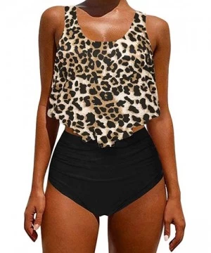 One-Pieces Women's Two Pieces Ruched High Waist Bikini Set - 022 Leopard a - CC1992S87Z3