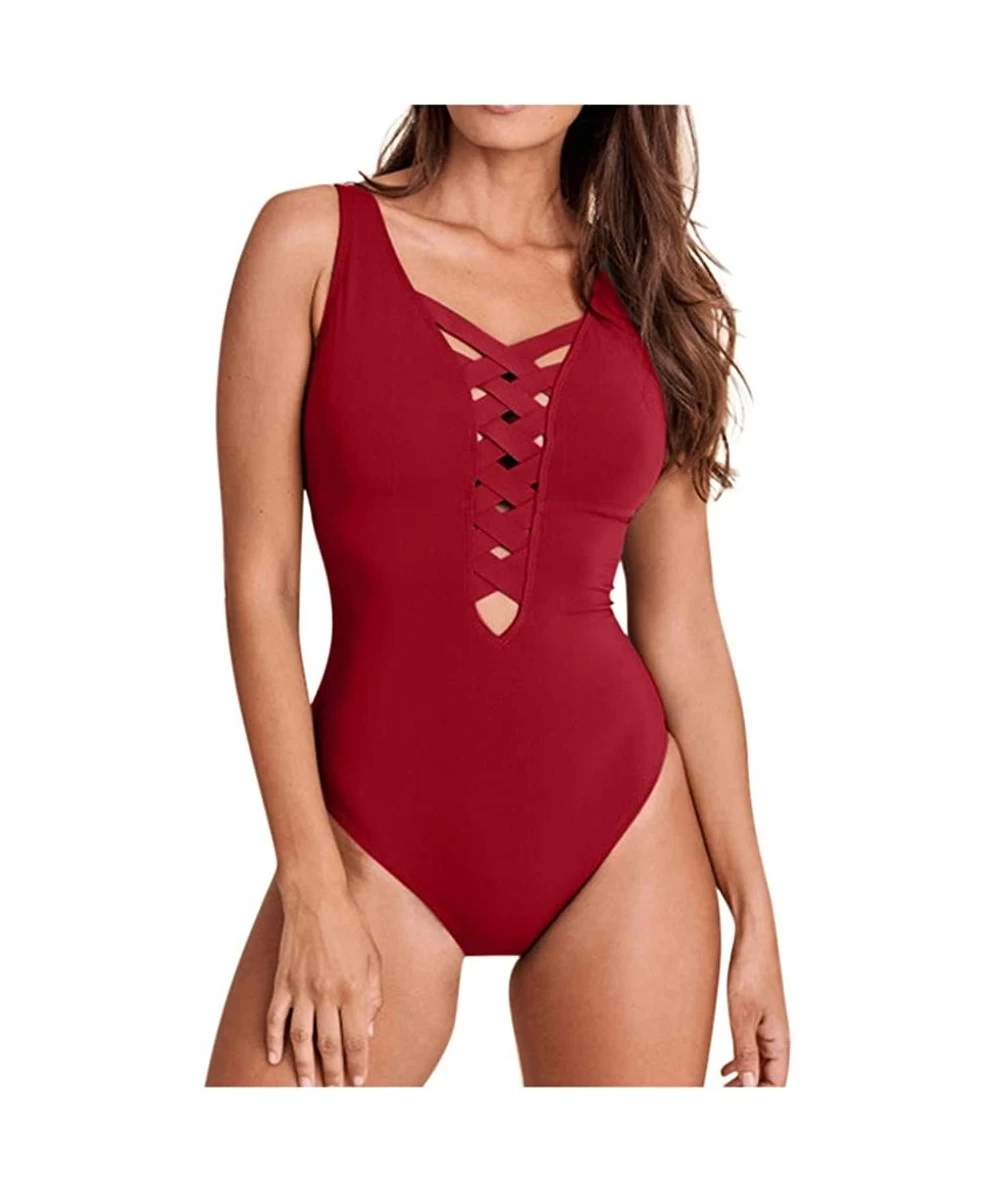 Sets Women's Push up Ladies One Piece Swimsuit Tummy Control Bathing Suit Swimwear Tops Bikini Set - Red - CS1953N38RZ