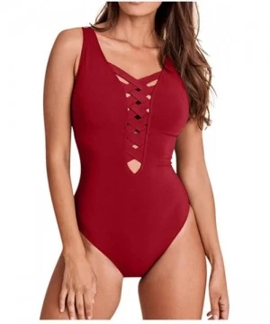 Sets Women's Push up Ladies One Piece Swimsuit Tummy Control Bathing Suit Swimwear Tops Bikini Set - Red - CS1953N38RZ