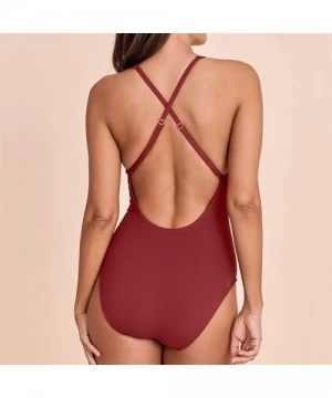 Sets Women's Push up Ladies One Piece Swimsuit Tummy Control Bathing Suit Swimwear Tops Bikini Set - Red - CS1953N38RZ