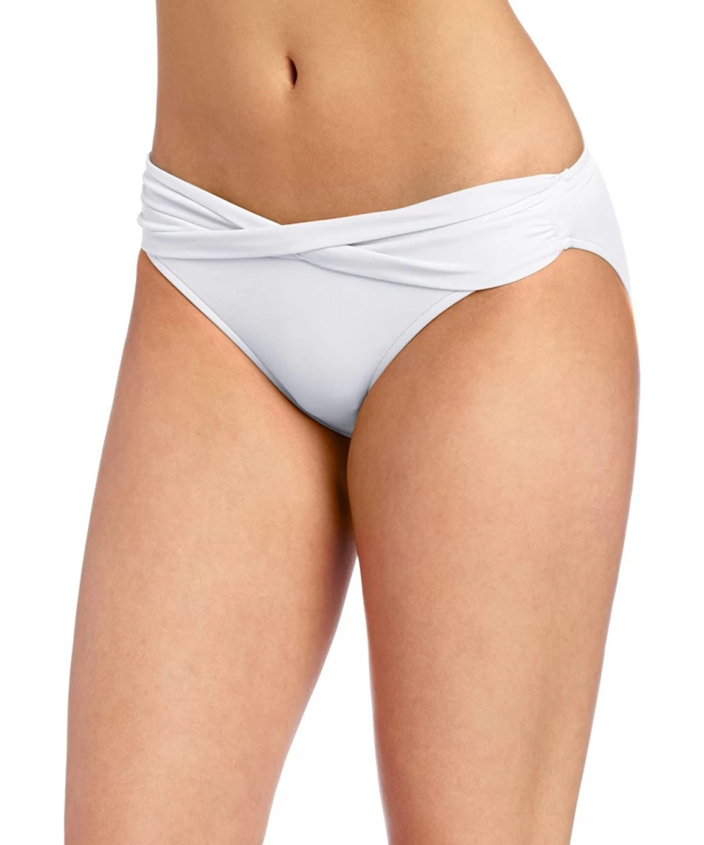 Bottoms Women's Twist Band Hipster Full Coverage Bikini Bottom Swimsuit - Solid White - CZ112UF405V