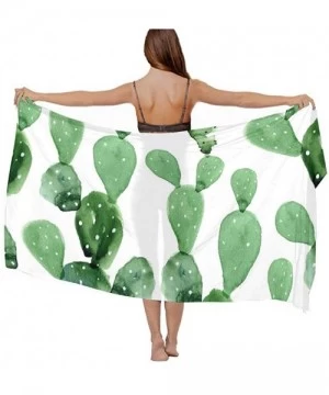 Cover-Ups Women Chiffon Scarf Summer Beach Wrap Skirt Swimwear Bikini Cover-up - Watercolor Cactus Pattern - CL190HIL7HX