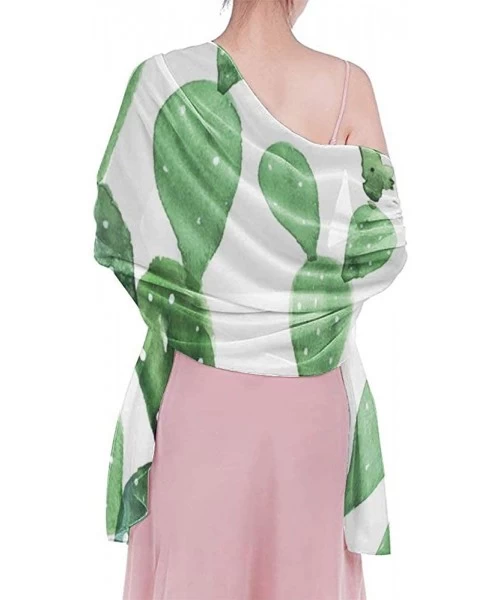 Cover-Ups Women Chiffon Scarf Summer Beach Wrap Skirt Swimwear Bikini Cover-up - Watercolor Cactus Pattern - CL190HIL7HX