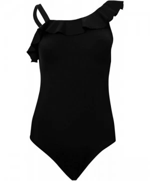 One-Pieces Women Vintage 1 Piece Swimsuits Ruffle One Shoulder Bathing Suits High Waisted Tankini Set - One Shoulder-black - ...