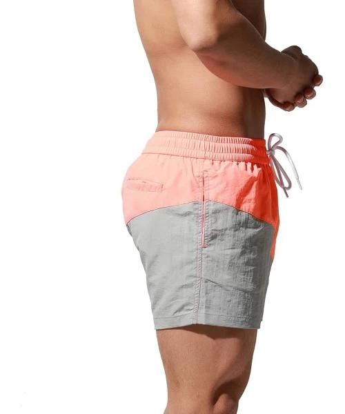 Board Shorts Men's Oblique Stitching Color Board Shorts Beach Swimsuit - Orange - C519897AHIG