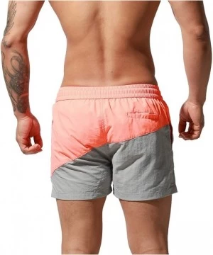 Board Shorts Men's Oblique Stitching Color Board Shorts Beach Swimsuit - Orange - C519897AHIG