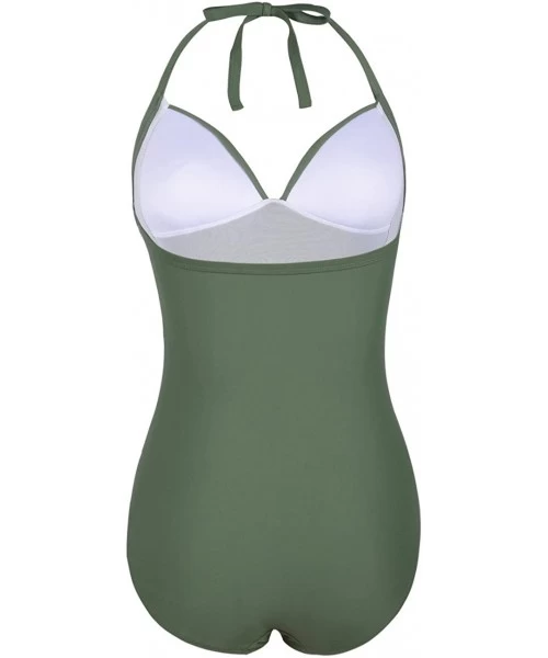 One-Pieces Women's One Piece Swimsuit Ruched Halter Bathing Suit Tummy Control Swimwear - Army Green - C218GQAN256