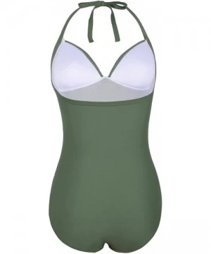 One-Pieces Women's One Piece Swimsuit Ruched Halter Bathing Suit Tummy Control Swimwear - Army Green - C218GQAN256