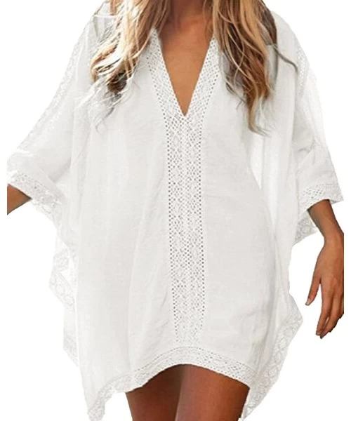 Cover-Ups Cover Up for Women Oversized Swimsuits Bikini Swimwear Bathing Suit Summer Beach Mini Dresses - White - C318COEGQMR