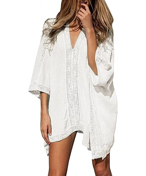 Cover-Ups Cover Up for Women Oversized Swimsuits Bikini Swimwear Bathing Suit Summer Beach Mini Dresses - White - C318COEGQMR