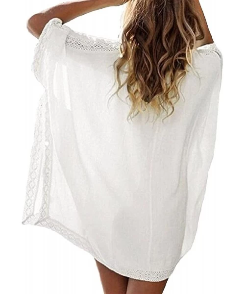 Cover-Ups Cover Up for Women Oversized Swimsuits Bikini Swimwear Bathing Suit Summer Beach Mini Dresses - White - C318COEGQMR