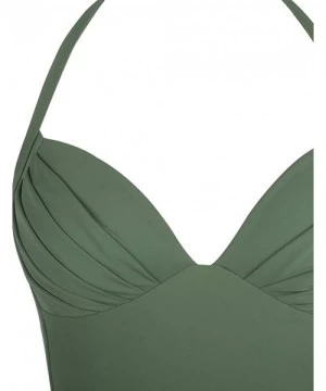 One-Pieces Women's One Piece Swimsuit Ruched Halter Bathing Suit Tummy Control Swimwear - Army Green - C218GQAN256