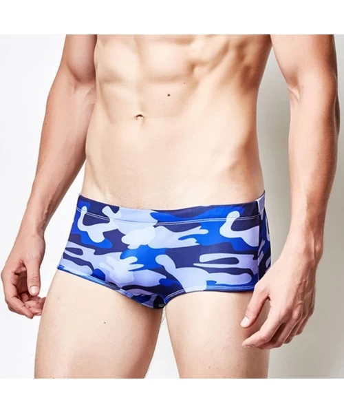 Briefs Men's Print Camoflage Low Waist Swimming Boxer Trunks - Blue Camo - CJ18550K7E7