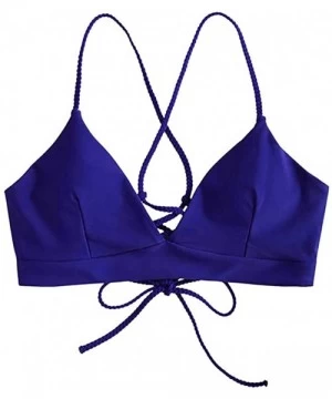 Bottoms Women's Summer Swimsuits Top Molded Cup Push Up Triangle Bikini Top Bathing Suits - Blue - CL19CIUY3ZW