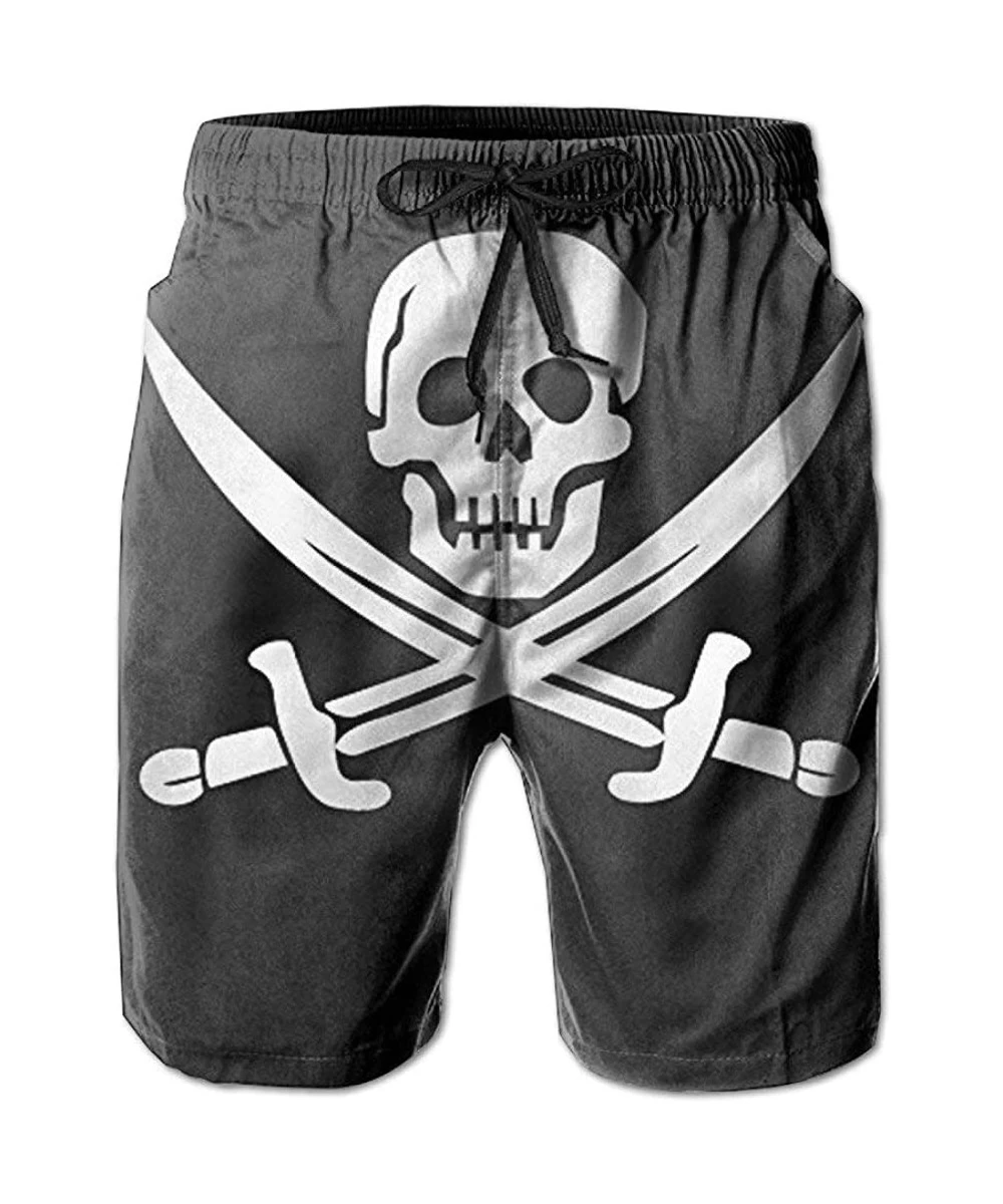 Board Shorts Beach Shorts Danger Pirate Men Short Beach Pant Quick-Drying Board Pants - White - C618RYE8D2Q