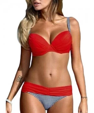 Sets Womens Striped Halter Push Up Twist Bandeau Bikini Set Two Piece Swimsuits - B Red - CU196M6TIWA