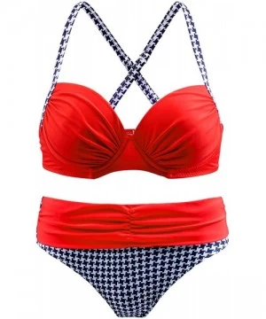 Sets Womens Striped Halter Push Up Twist Bandeau Bikini Set Two Piece Swimsuits - B Red - CU196M6TIWA