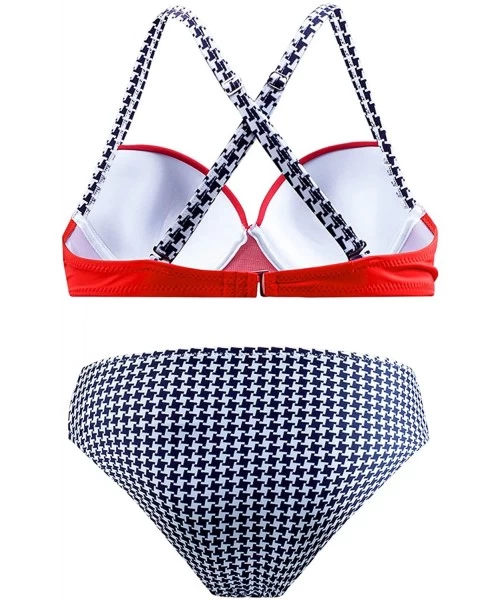 Sets Womens Striped Halter Push Up Twist Bandeau Bikini Set Two Piece Swimsuits - B Red - CU196M6TIWA