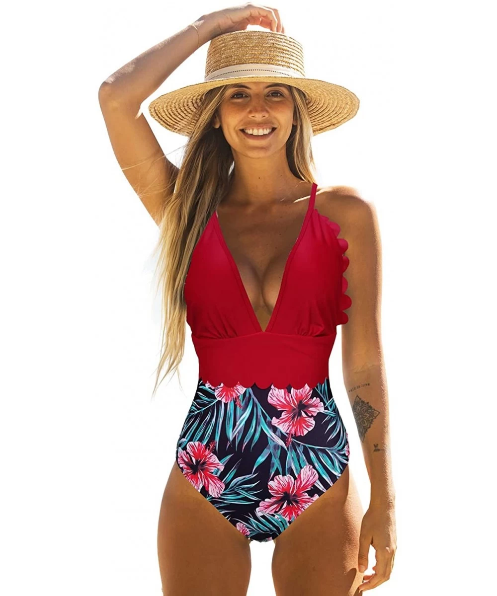 One-Pieces Deep V Neck Halter One Piece Swimsuit Women Backless Sexy Bathing Suit Plunging Monokini - Print15 - CK190ZG56SG