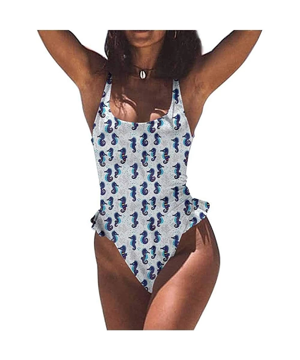 Bottoms Women Athletic Swimwear Sea Horse- Sea Waves Bubbles Stars Simple and Sexy - Multi 04-one-piece Swimsuit - CW19E6AKR7M