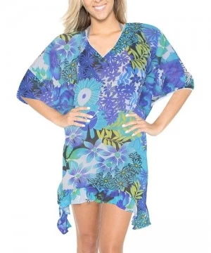 Cover-Ups Women's Boho Swimwear Bikini Cover-Ups Beach Caftan Dress Short Mini A - Blue_f996 - CI11DWT98GZ