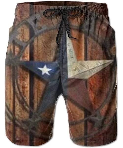 Board Shorts Men Swim Trunks Drawstring Elastic Waist Beach Shorts (Texas Flag Retro Crack) - Texas Flag Star Wooden Pattern ...