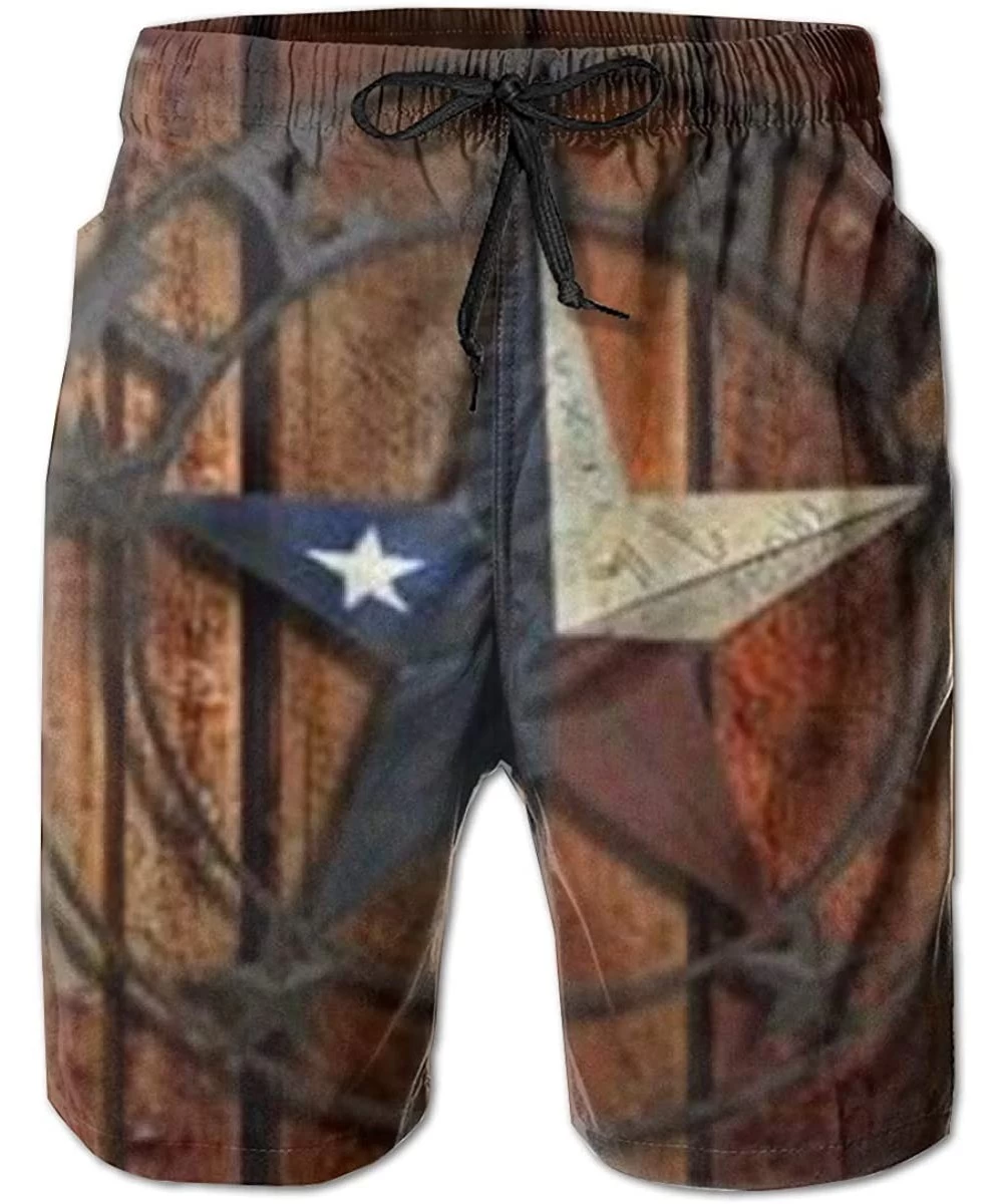 Board Shorts Men Swim Trunks Drawstring Elastic Waist Beach Shorts (Texas Flag Retro Crack) - Texas Flag Star Wooden Pattern ...