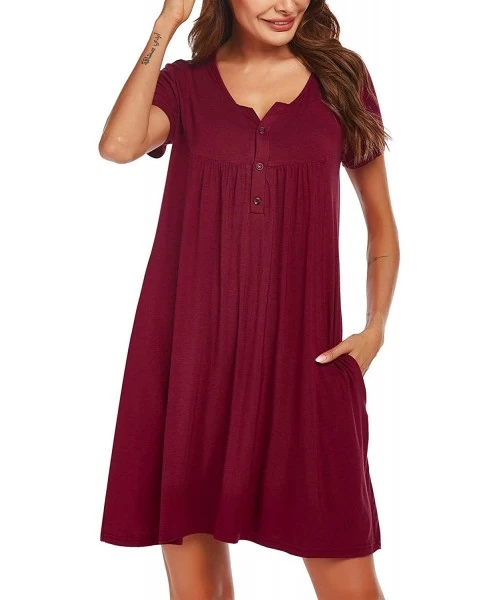 Cover-Ups Women's Summer Casual Loose T Shirt Dresses with Pockets Short Sleeve Swing Dress S-XXL - Wine Red - CI197W7LD2C