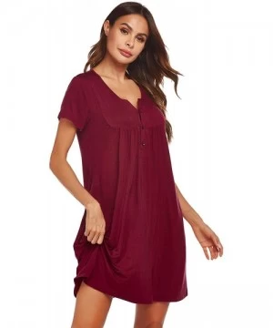 Cover-Ups Women's Summer Casual Loose T Shirt Dresses with Pockets Short Sleeve Swing Dress S-XXL - Wine Red - CI197W7LD2C