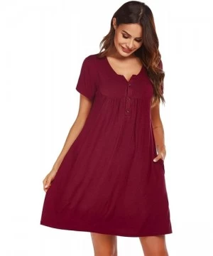 Cover-Ups Women's Summer Casual Loose T Shirt Dresses with Pockets Short Sleeve Swing Dress S-XXL - Wine Red - CI197W7LD2C