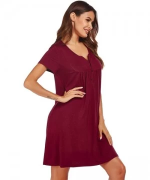 Cover-Ups Women's Summer Casual Loose T Shirt Dresses with Pockets Short Sleeve Swing Dress S-XXL - Wine Red - CI197W7LD2C