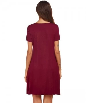 Cover-Ups Women's Summer Casual Loose T Shirt Dresses with Pockets Short Sleeve Swing Dress S-XXL - Wine Red - CI197W7LD2C