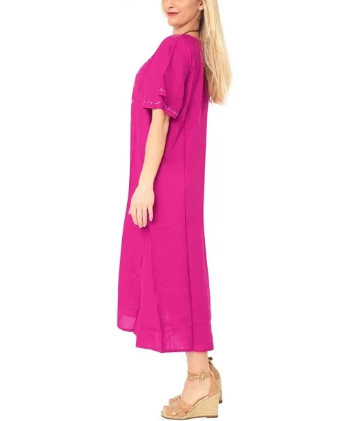 Cover-Ups Women's Midi Beach Dress Summer Casual Elegant Party Dress Embroidered - Pink_k809 - CI182H6HLWR