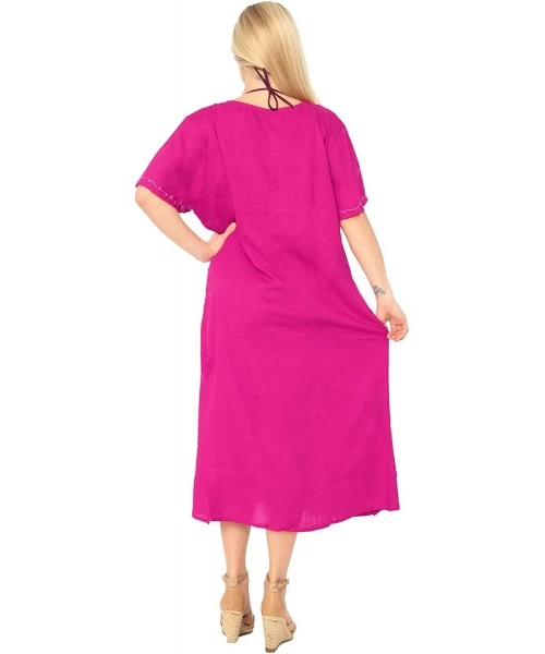 Cover-Ups Women's Midi Beach Dress Summer Casual Elegant Party Dress Embroidered - Pink_k809 - CI182H6HLWR