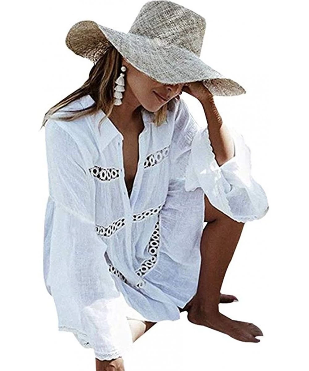 Cover-Ups Womens Lace Crochet Beach Cover Up Sexy Open Front Swimsuit Kimono Cardigan - White 02 - CJ18SK6ELM6