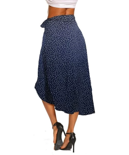 Cover-Ups Women's Boho Wrap Skirt Summer Polka Dot Tie Up Wasit Ruffle Midi Skirts - Blue - CD18T85Q7XC