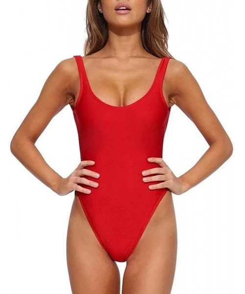 Sets Women Retro Elastic High Cut Low Back One Piece Swimwear Bathing Suits - Red - C1194W74RSU